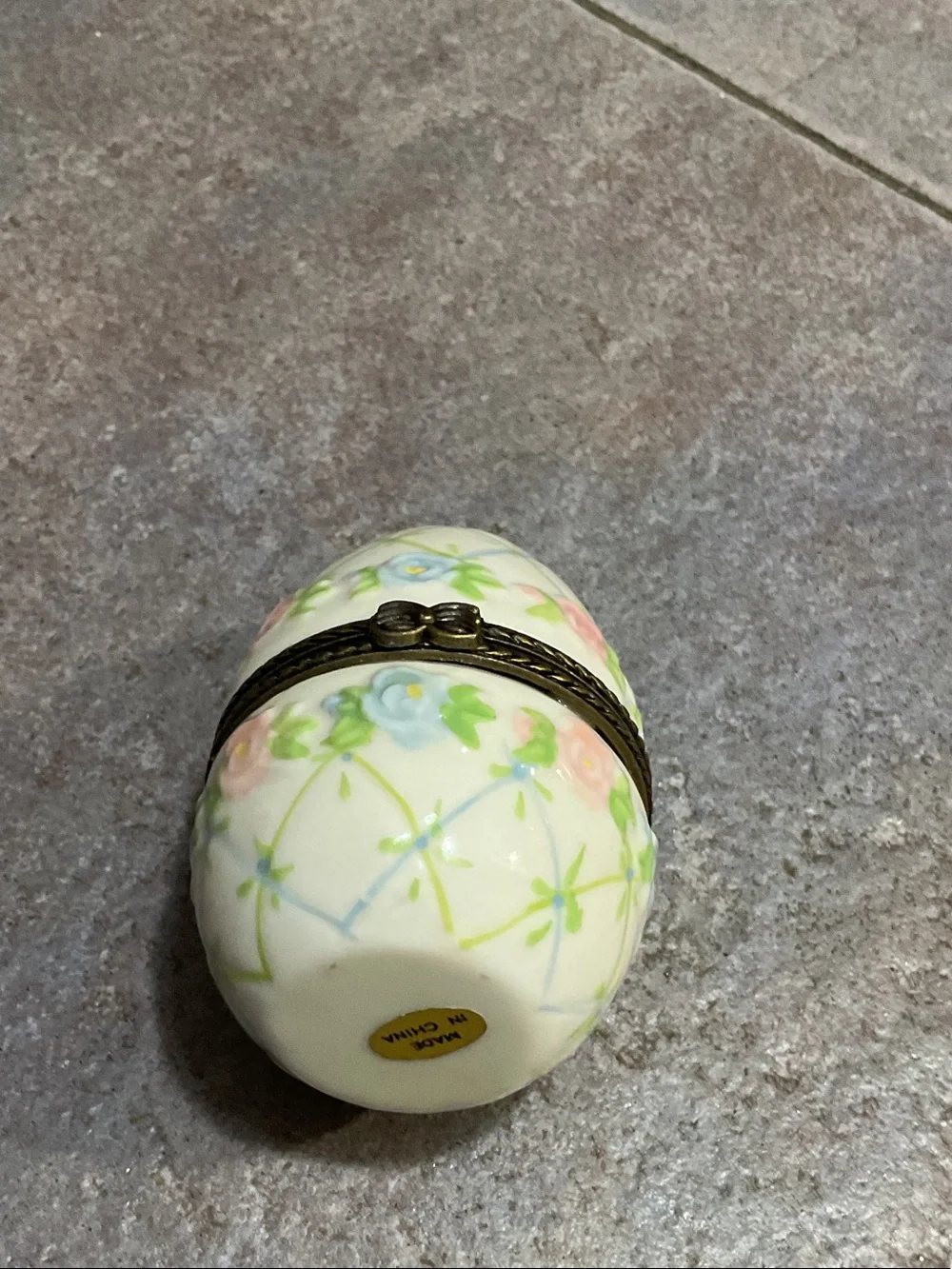 Cream Floral Porcelain Egg Trinket Box with Pastel Accents